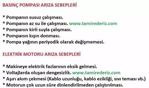 yikama makinesi ariza sebepleri - Basınç Pompası ve Elektrik Motoru Arıza Sebepleri